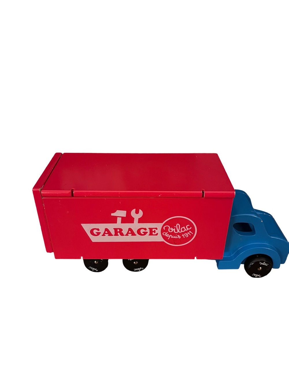 Vilac Red Garage Truck Wooden Toy with Blue Cab
